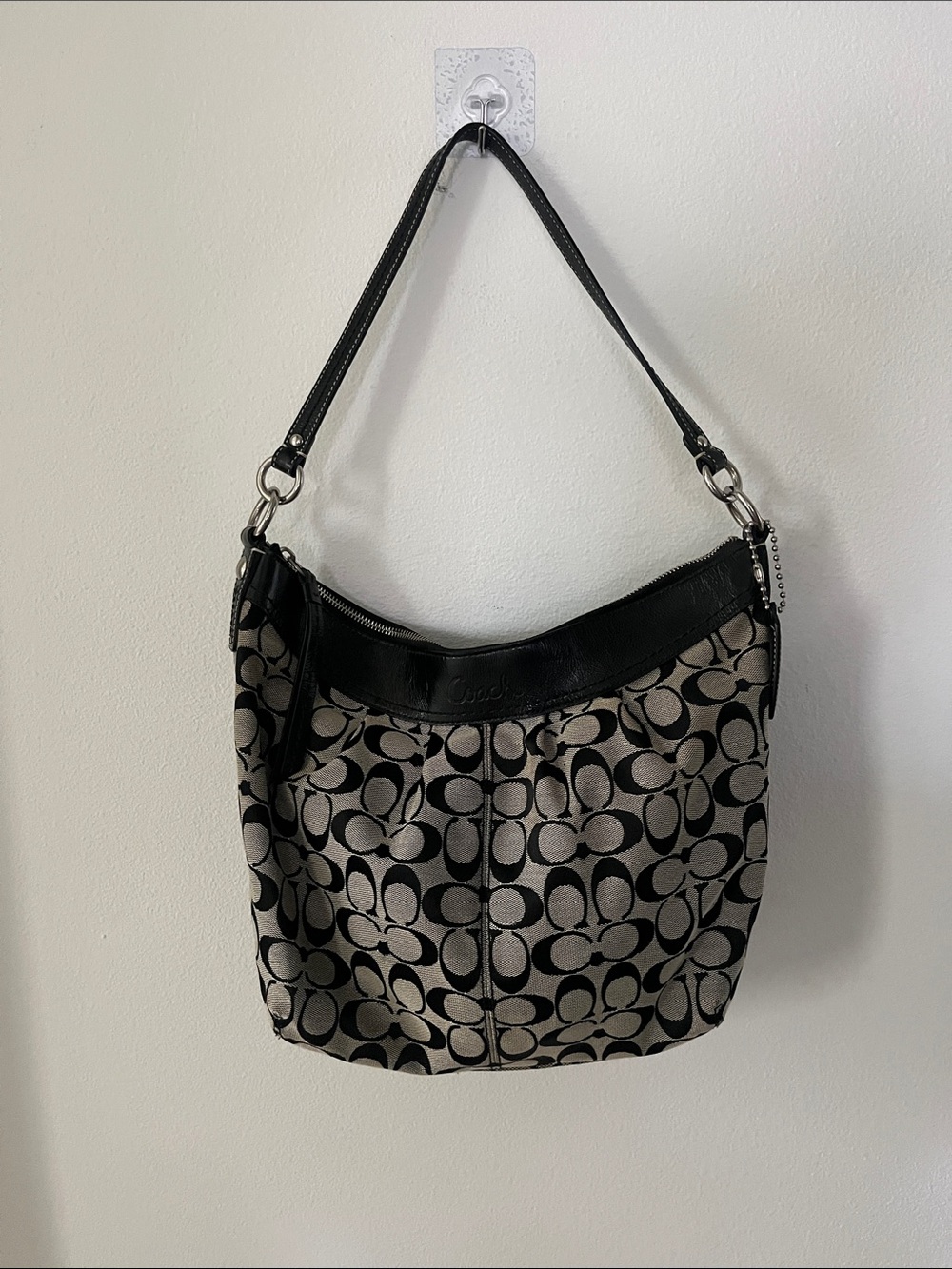 Vintage Y2K Coach Monogram Canvas Hobo Shoulder in Black and Tan